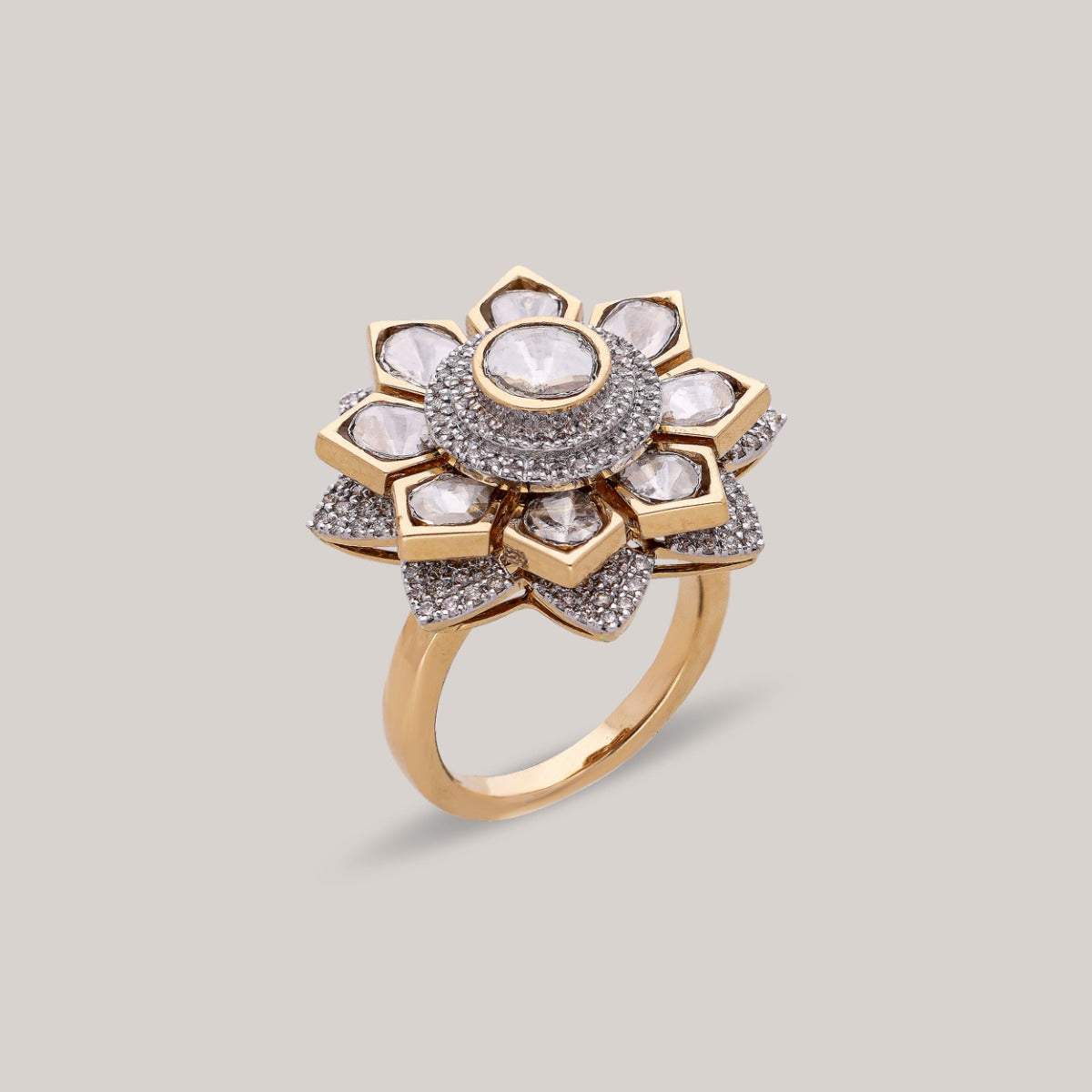 Crystal Camellia Polki Ring