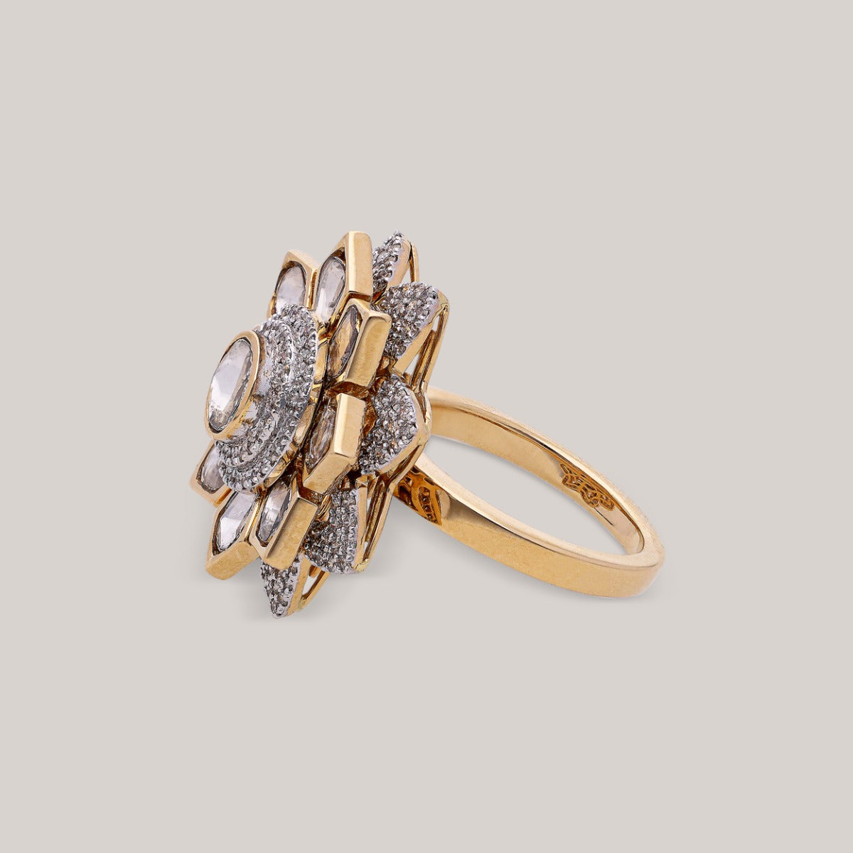Crystal Camellia Polki Ring