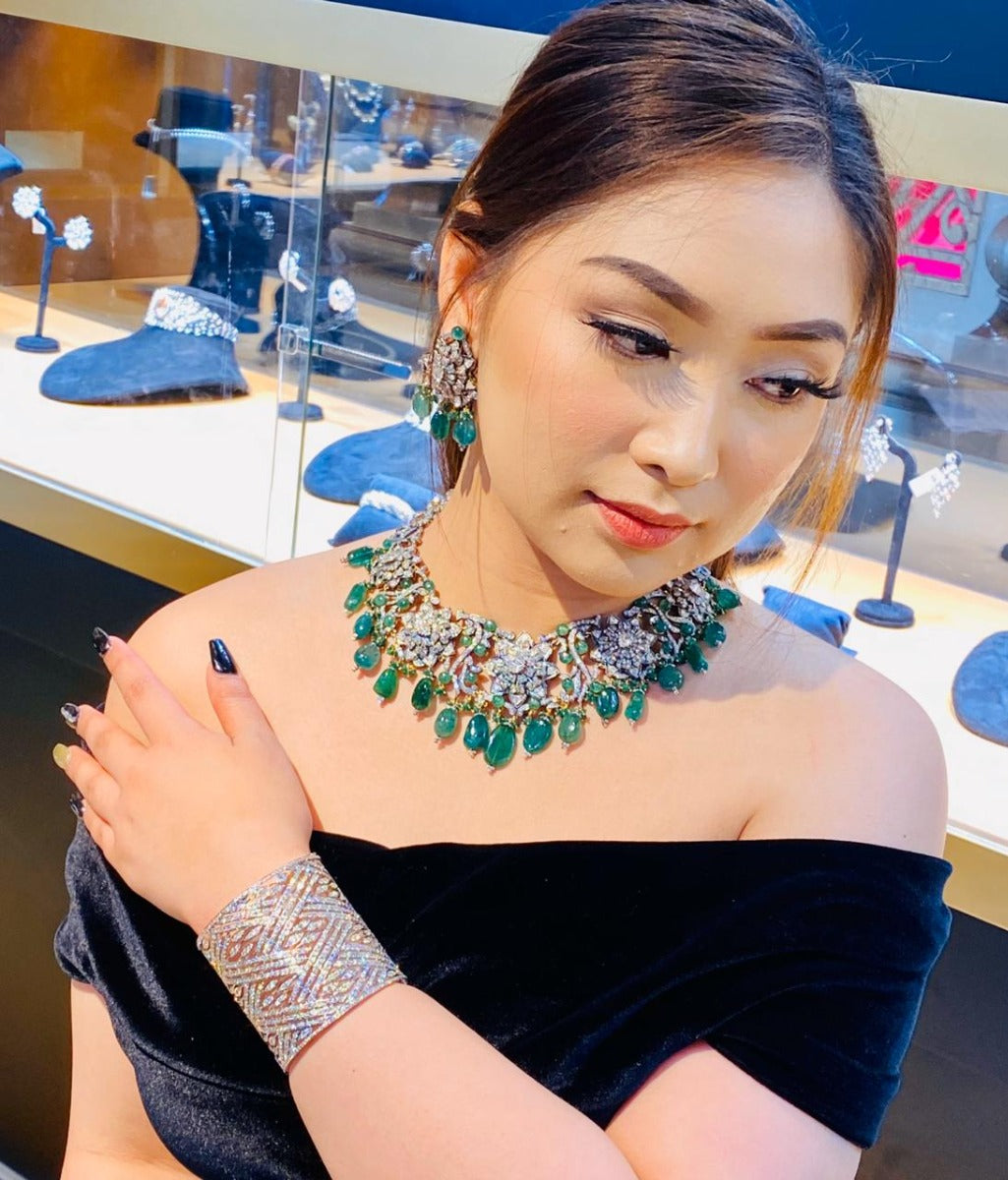 Floral Band Stone Polki Necklace Set