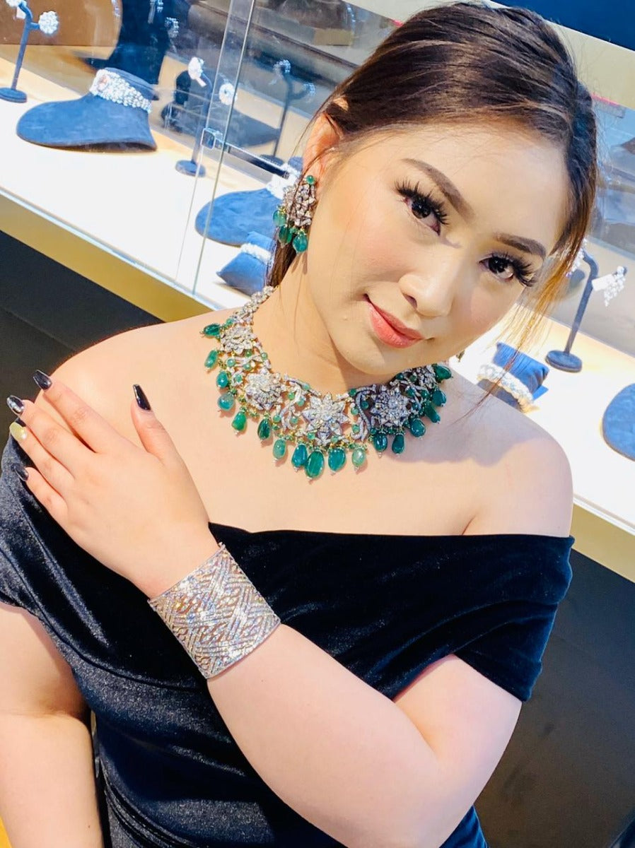 Floral Band Stone Polki Necklace Set