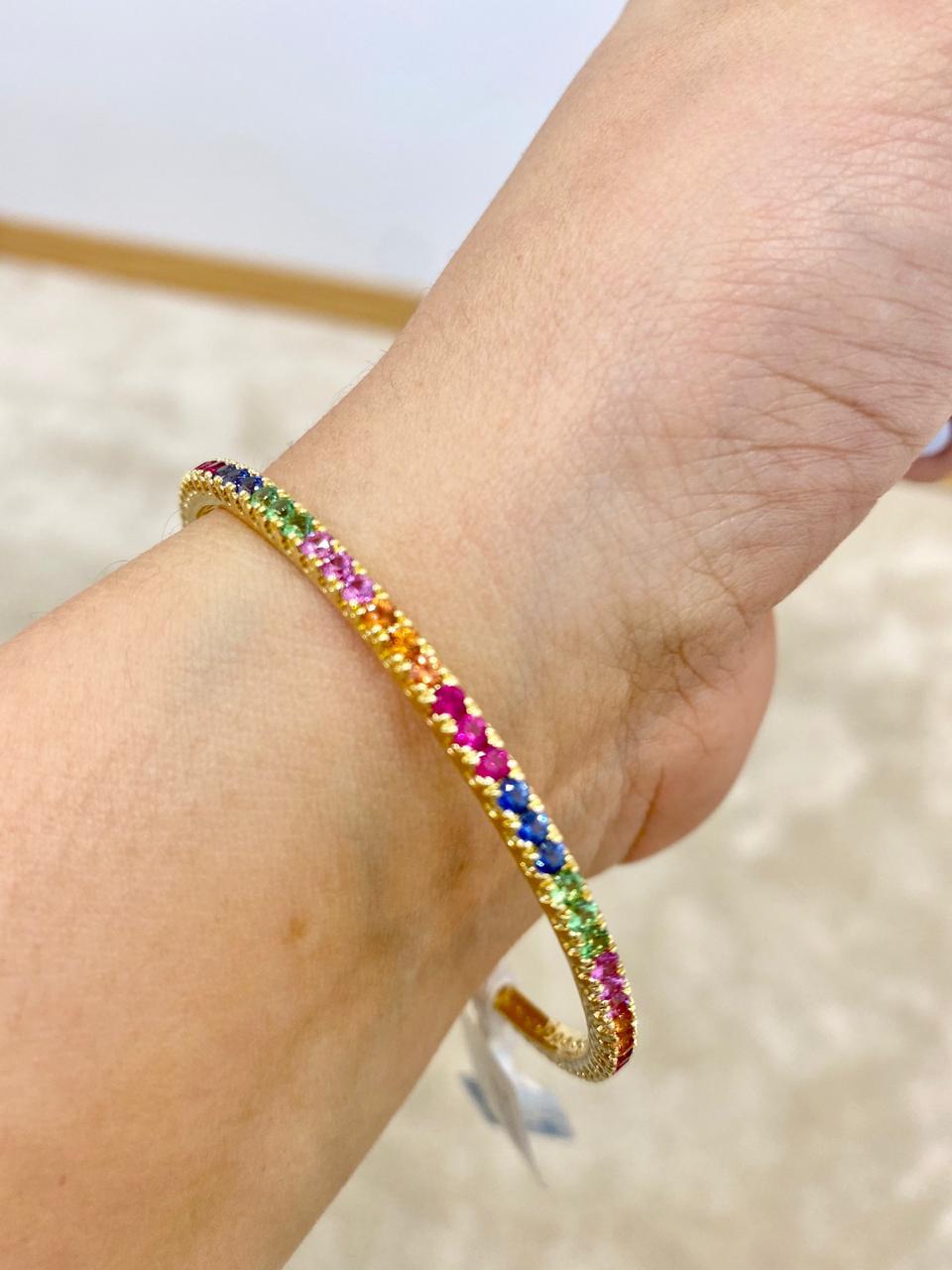 Rainbow Coloured Sapphire Diamond Bangle