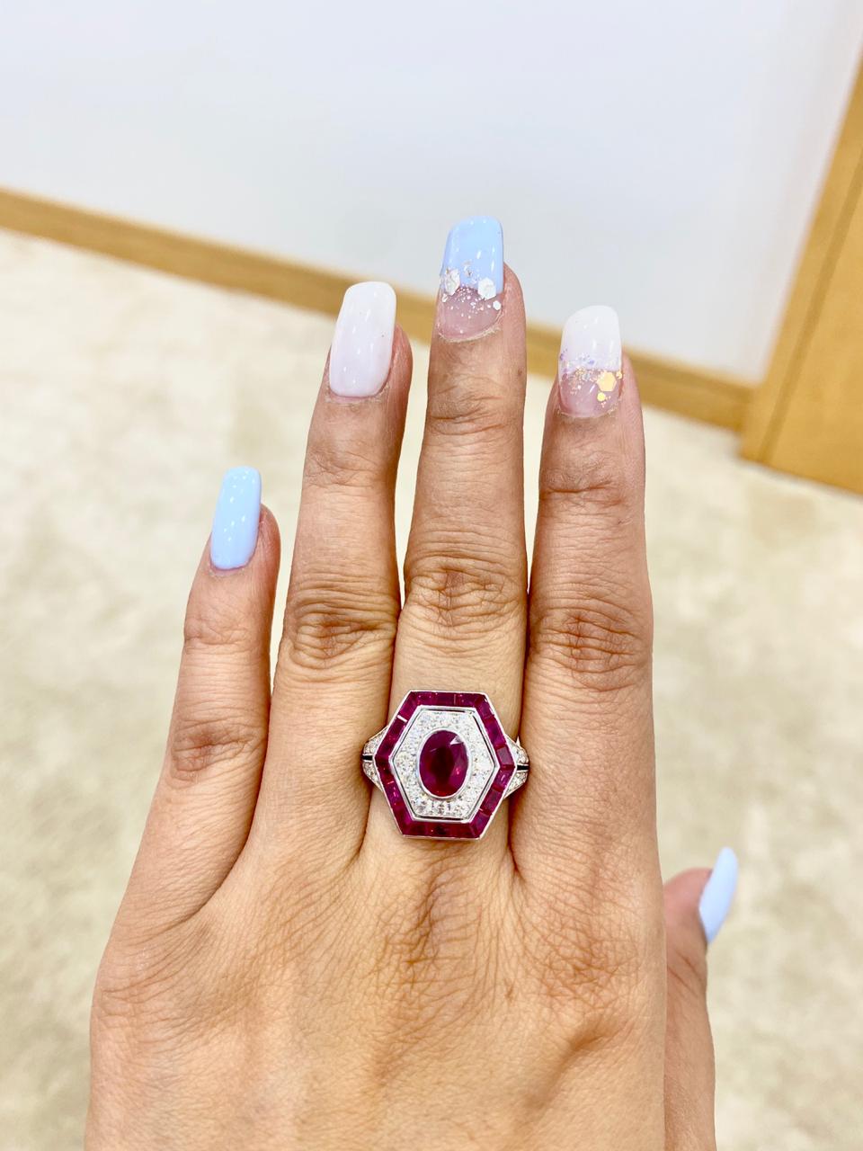Hexagonal Ruby Diamond Ring