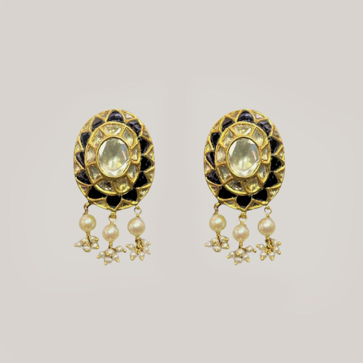 Oval Top Bloom Polki Earrings