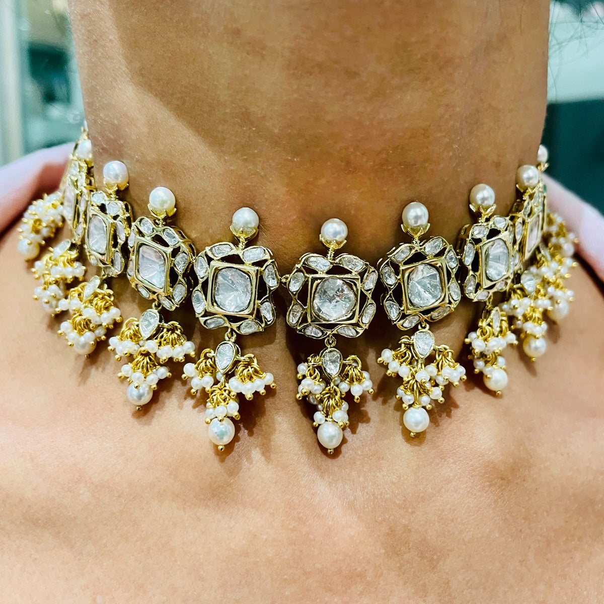 Crooked Square Polki Choker