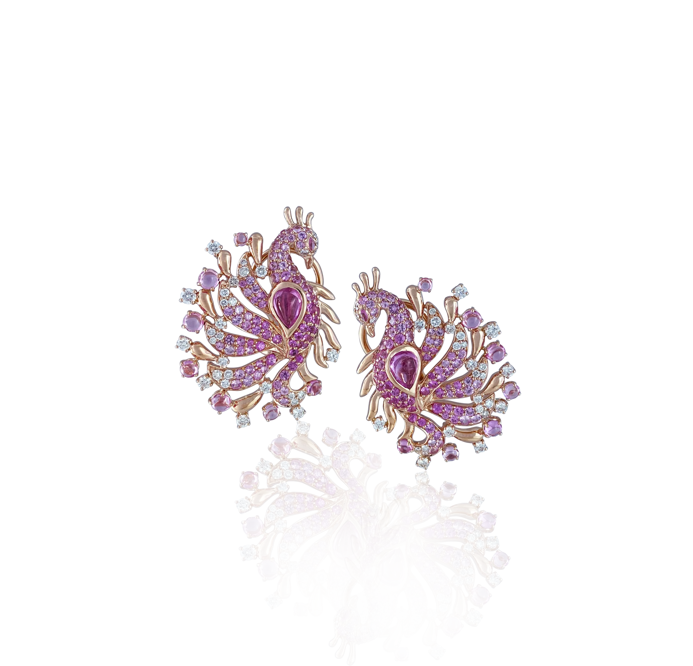 Poise Peacock Diamond Earrings Rose Gold Sapphire