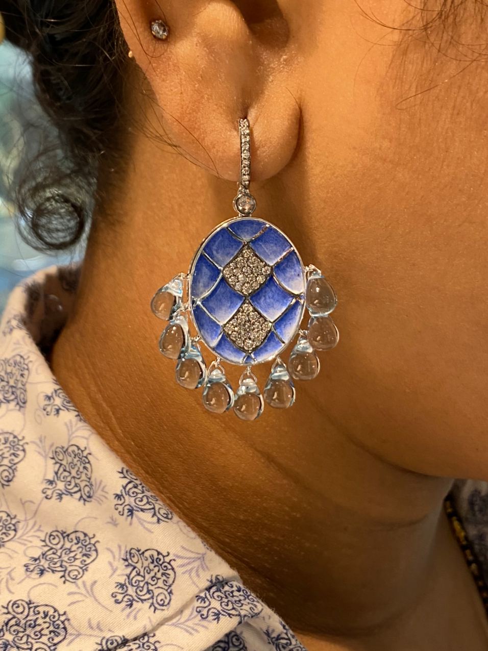 Blue Topaz Diamond Earrings