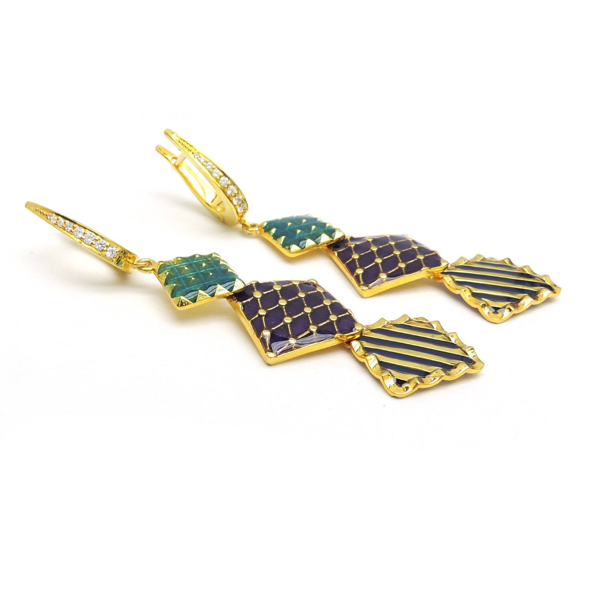 Square Delight Enamel Drop Earrings