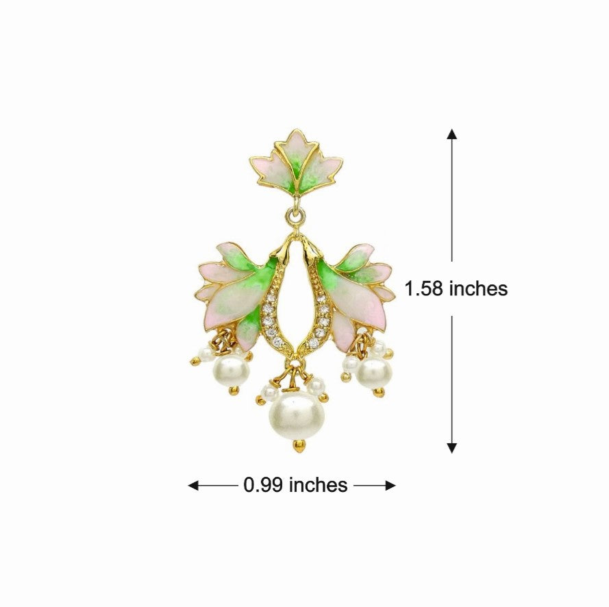 Leafy Sparkle Enamel Drop Earrings