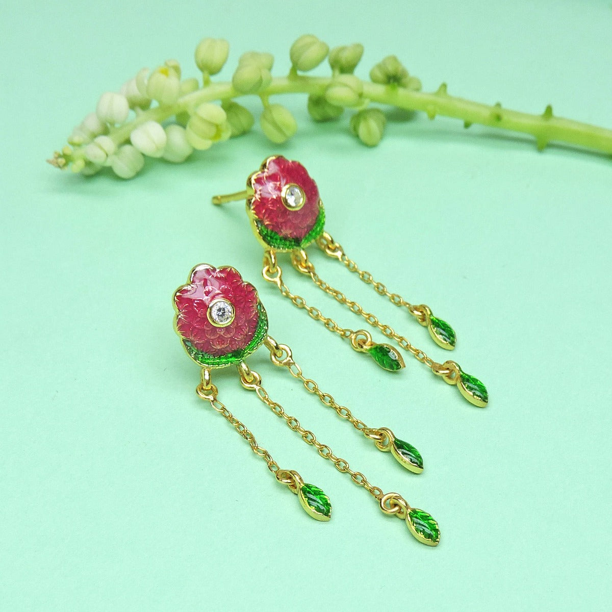 Blooming Floral Enamel Drop Earrings