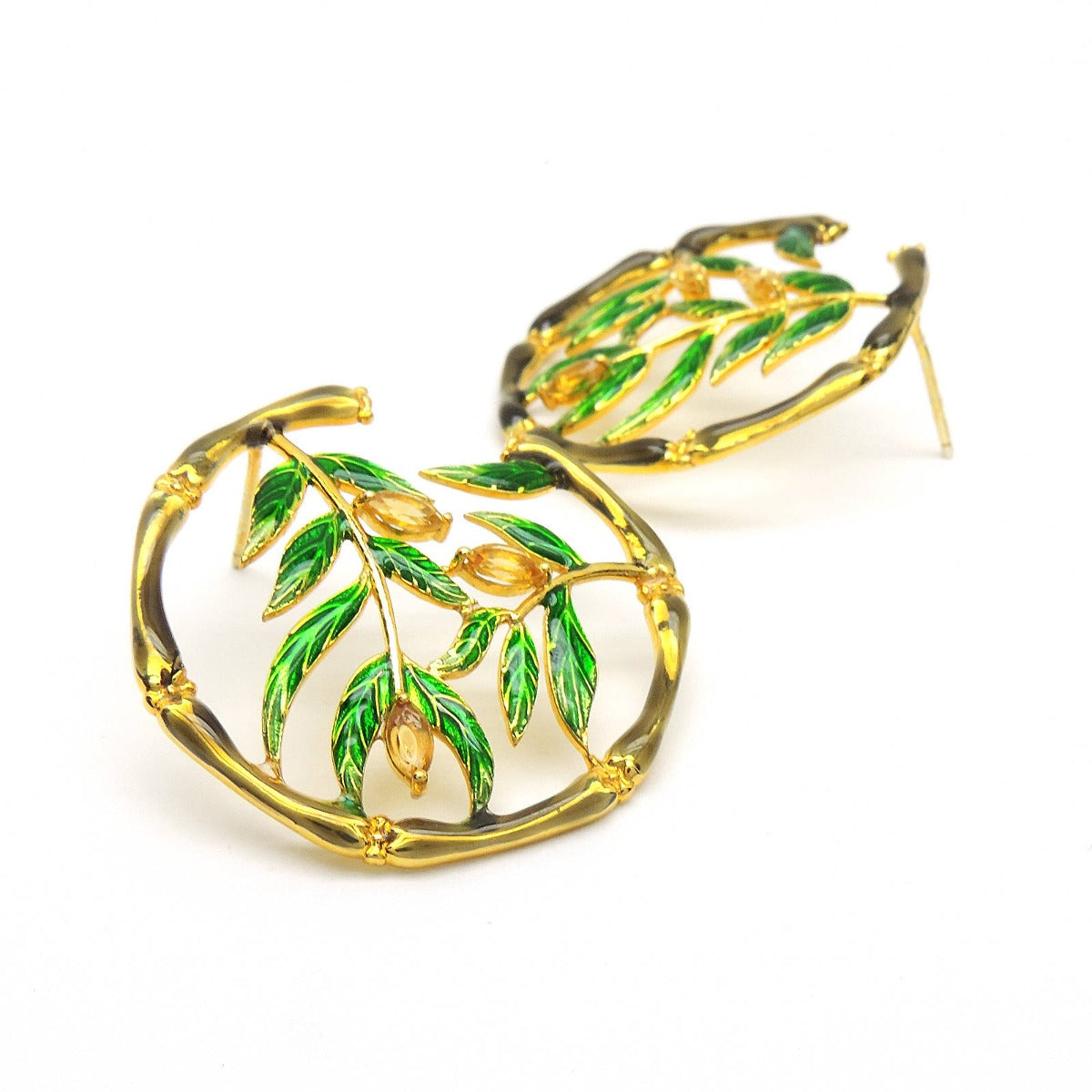Maya Leaf Enamel Drop Earrings