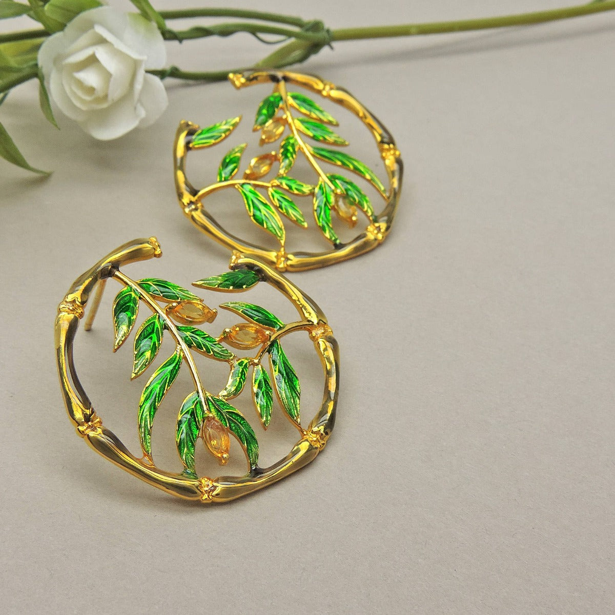 Maya Leaf Enamel Drop Earrings