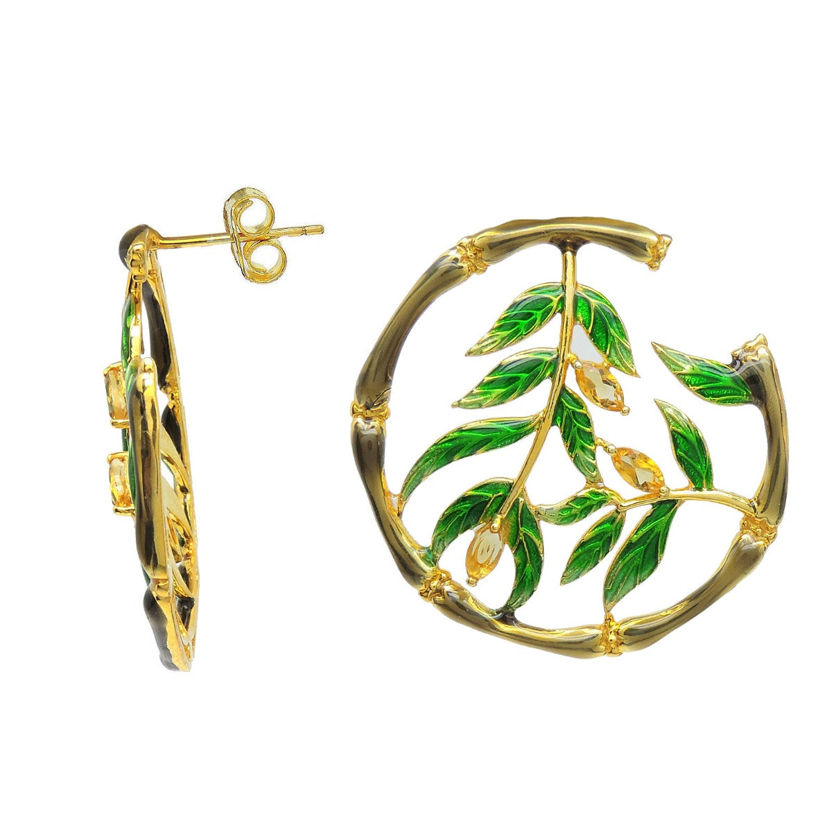 Maya Leaf Enamel Drop Earrings