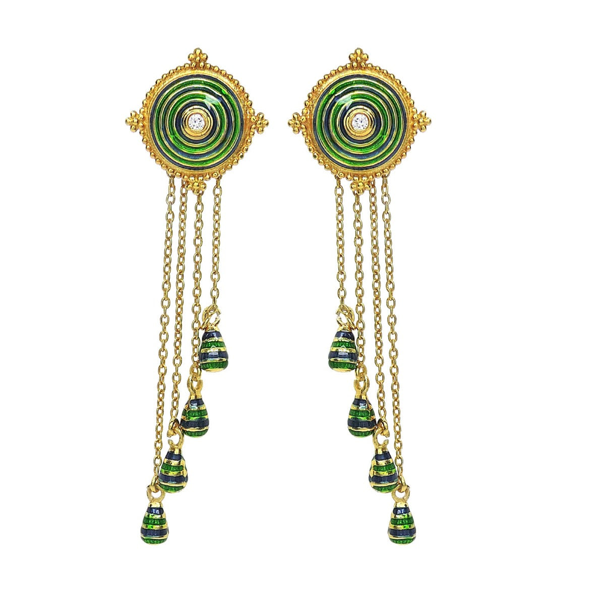 Gleaming Green Enamel Drop Earrings