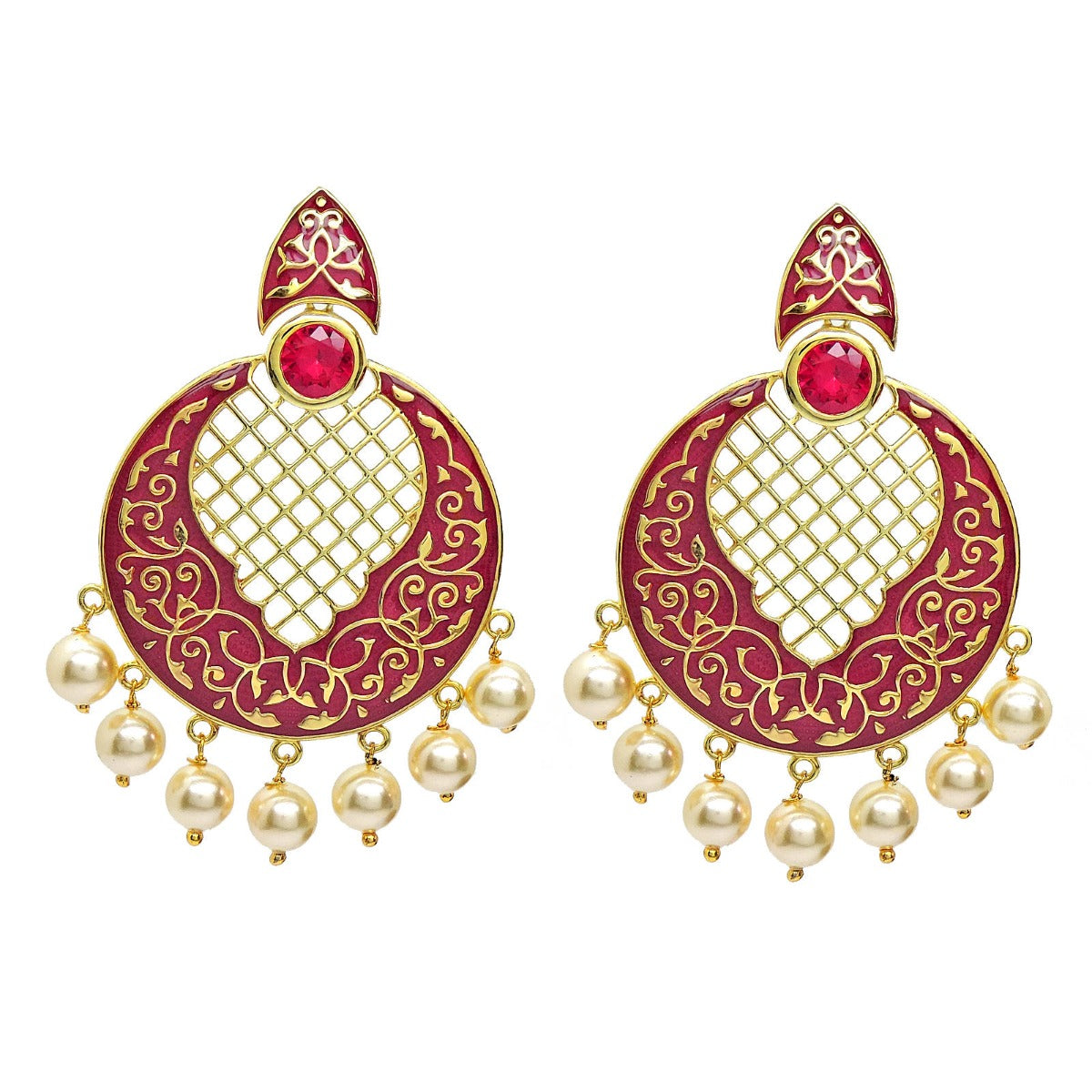 Mughal Beauty Enamel Chandbali Earrings