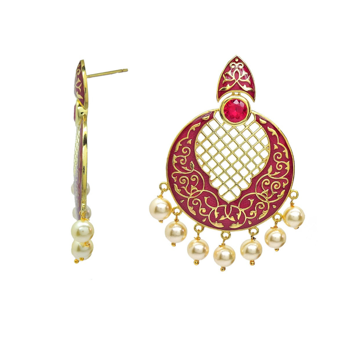 Mughal Beauty Enamel Chandbali Earrings