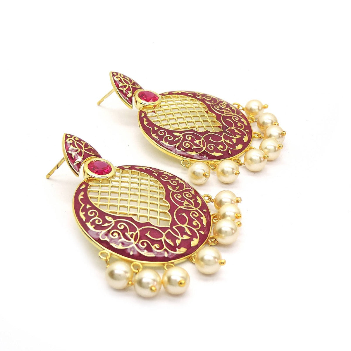 Mughal Beauty Enamel Chandbali Earrings