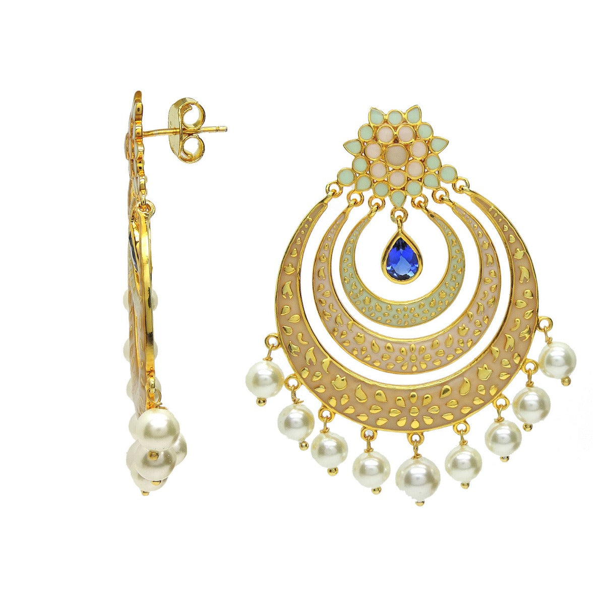 Glinting Blossom Enamel Chandbali Earrings