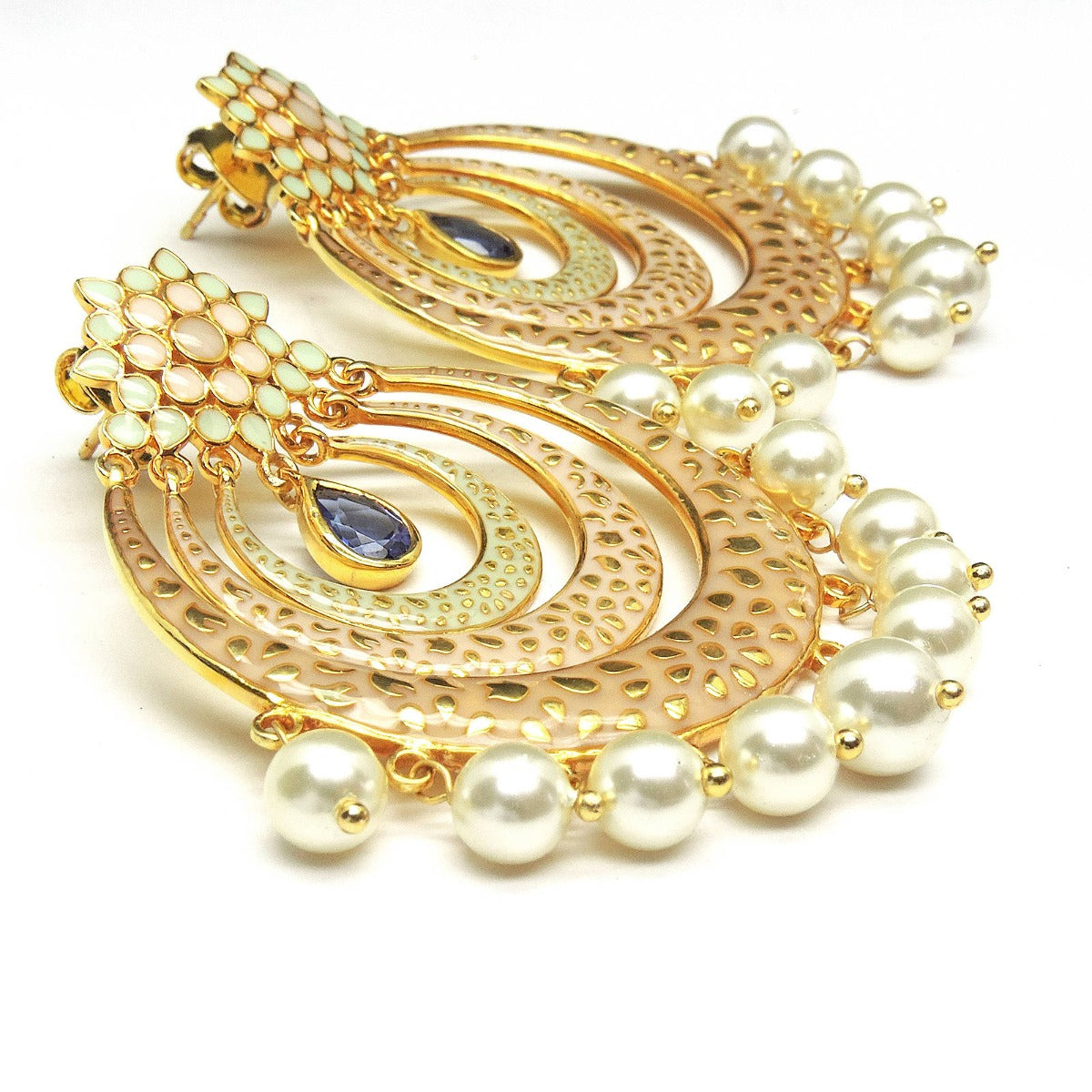 Glinting Blossom Enamel Chandbali Earrings