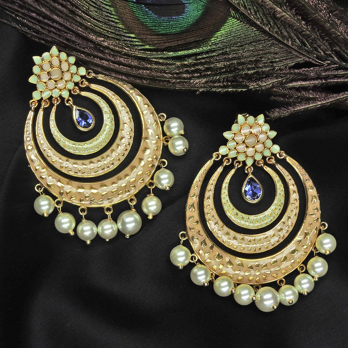 Glinting Blossom Enamel Chandbali Earrings