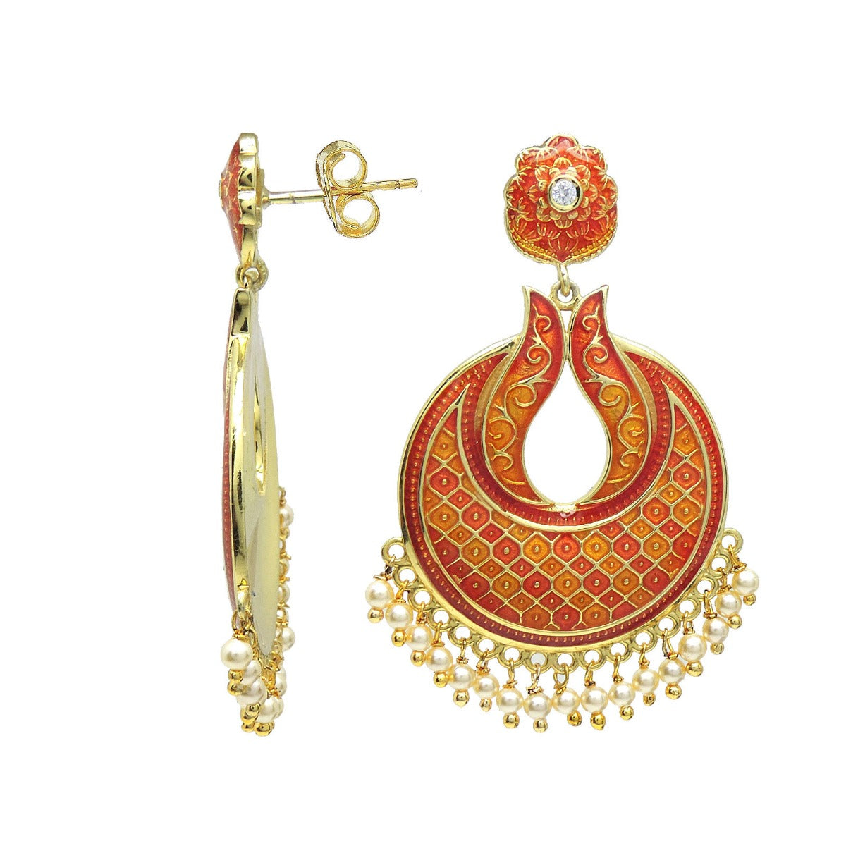 Classic Drizzle Enamel Chandbali Earrings
