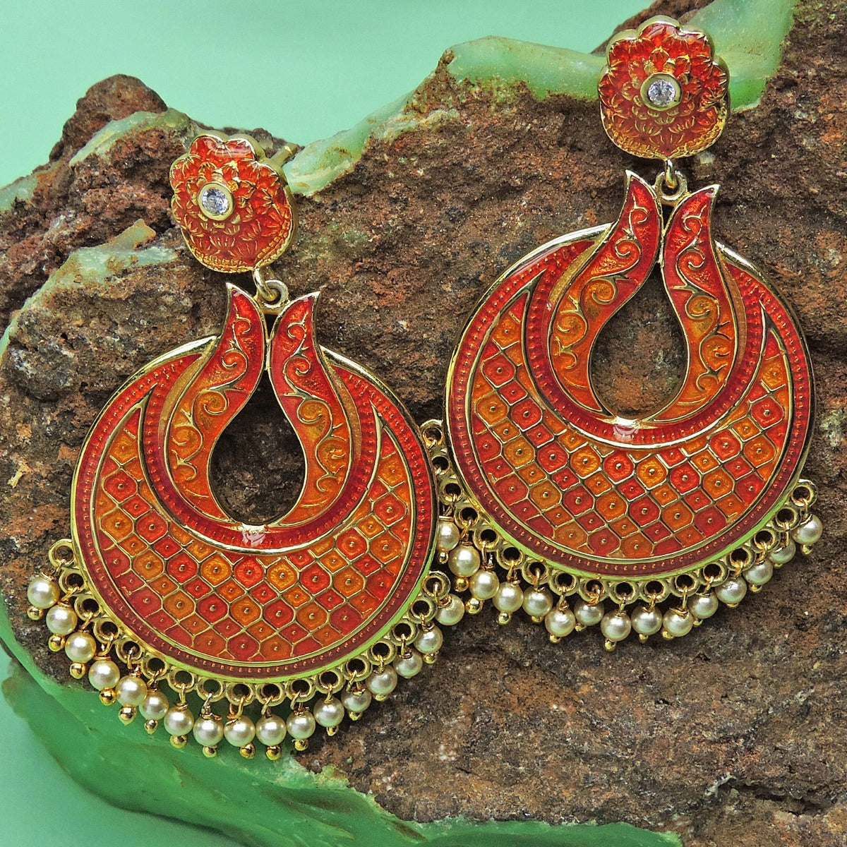 Classic Drizzle Enamel Chandbali Earrings