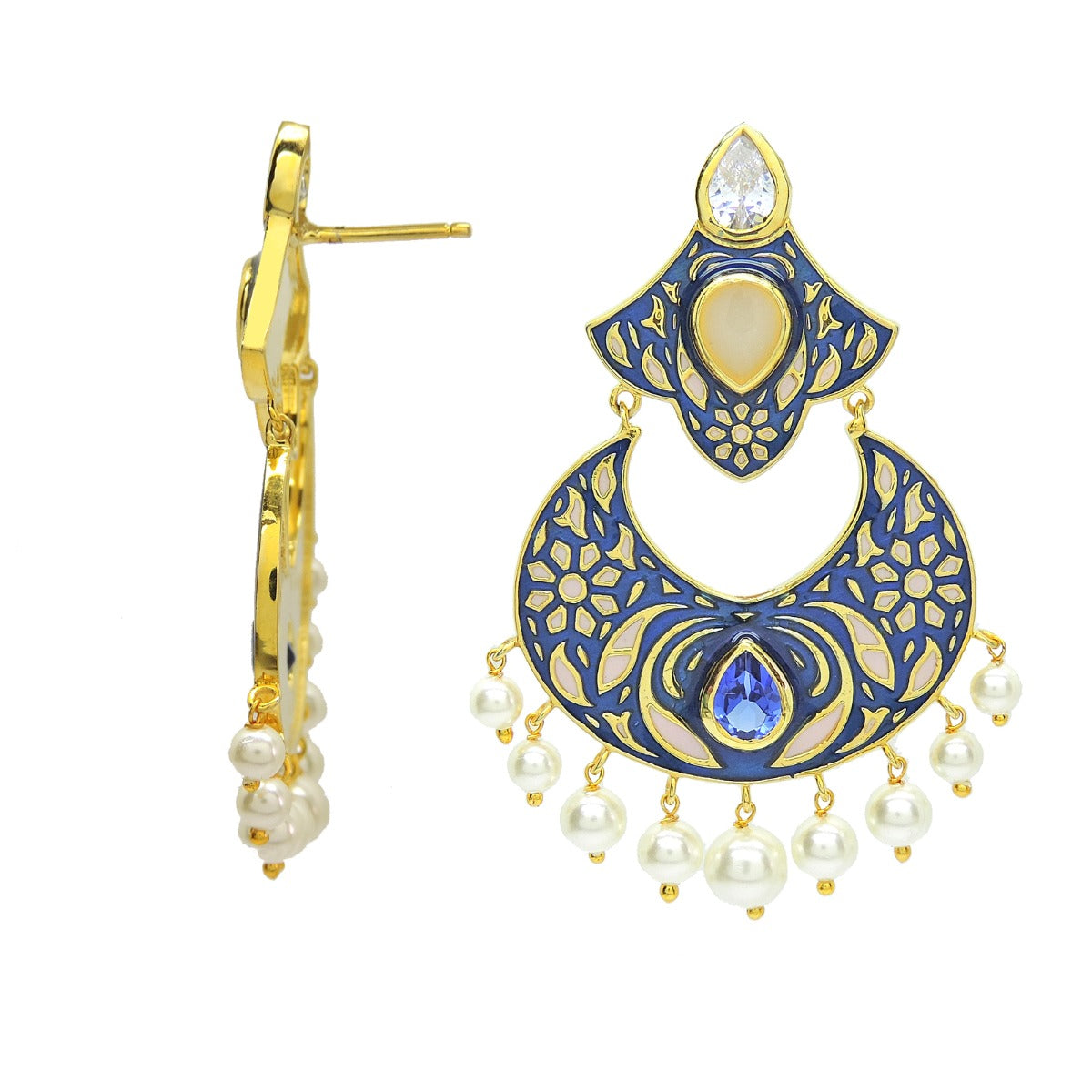 Runway Blue Enamel Chandbali Earrings