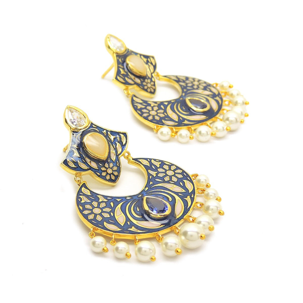 Runway Blue Enamel Chandbali Earrings