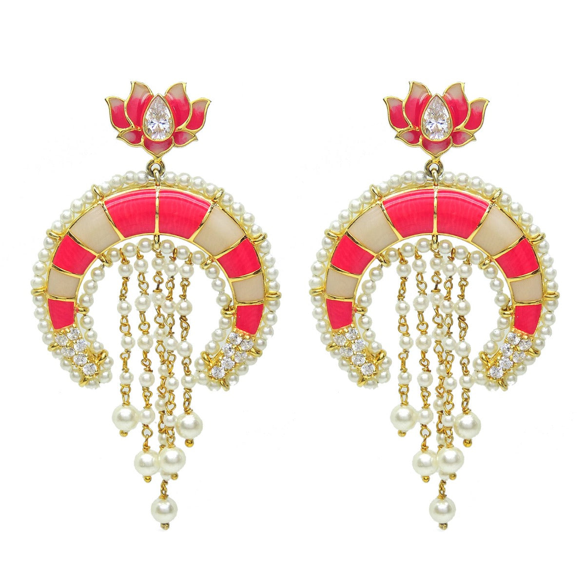 Lotus Blossom Enamel Chandbali Earrings