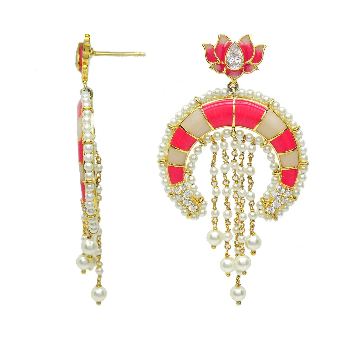 Lotus Blossom Enamel Chandbali Earrings