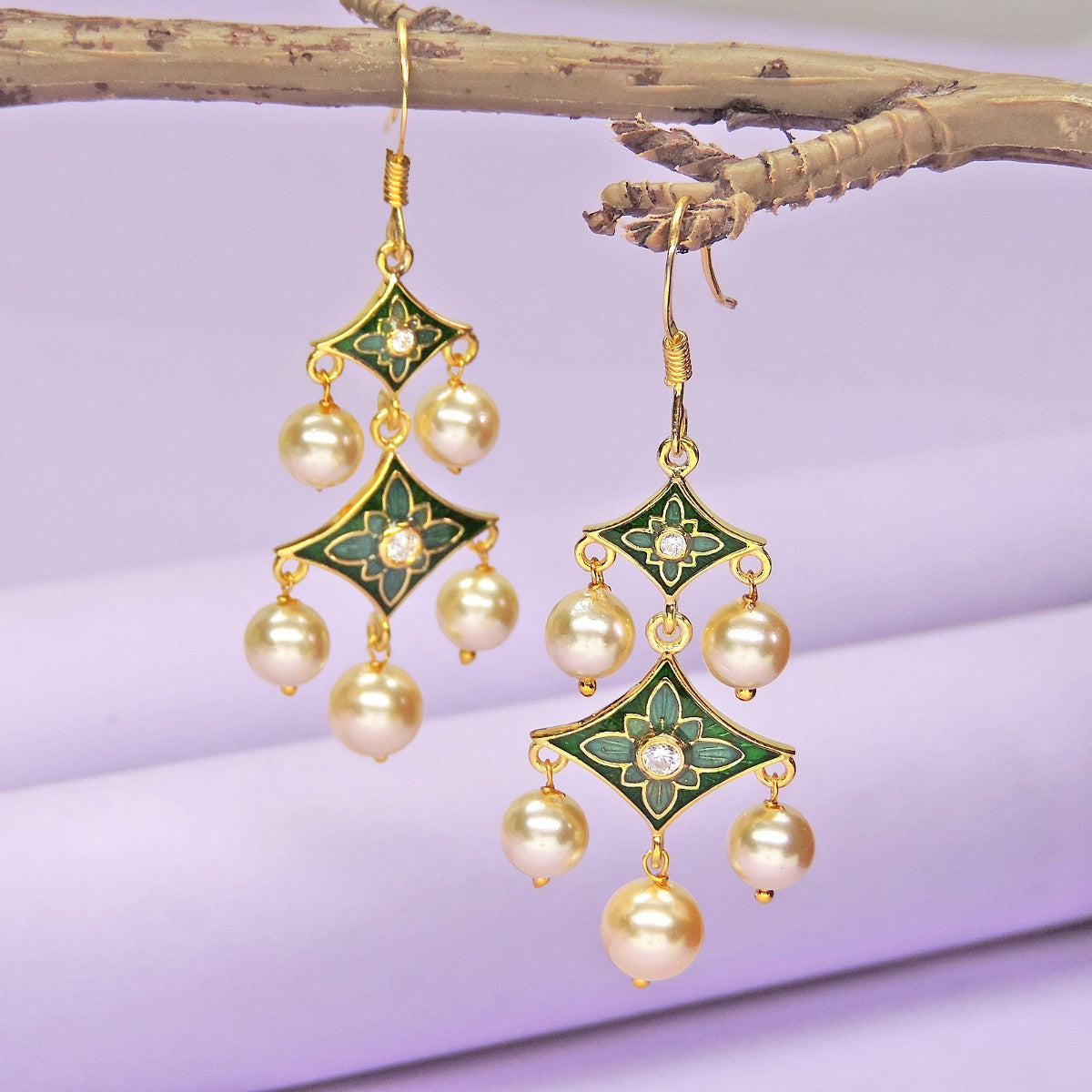 Green Summer Enamel Earrings