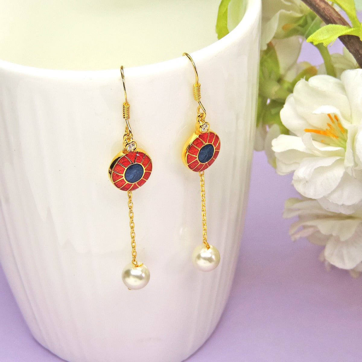 Simple Pearl Drop Enamel Earrings