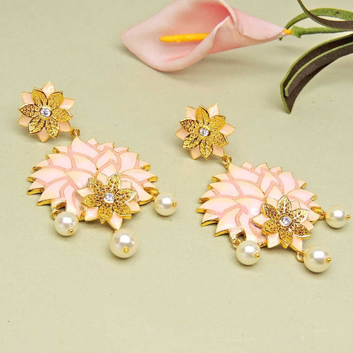 Gulabi Meenakari Enamel Earrings