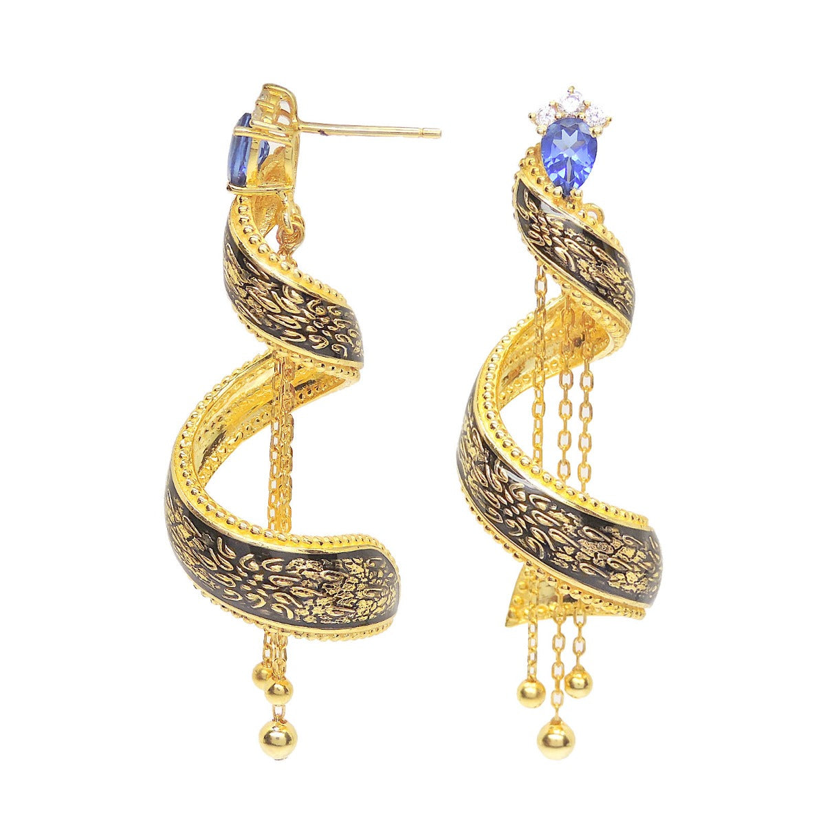 Swirl Blue Enamel Earrings