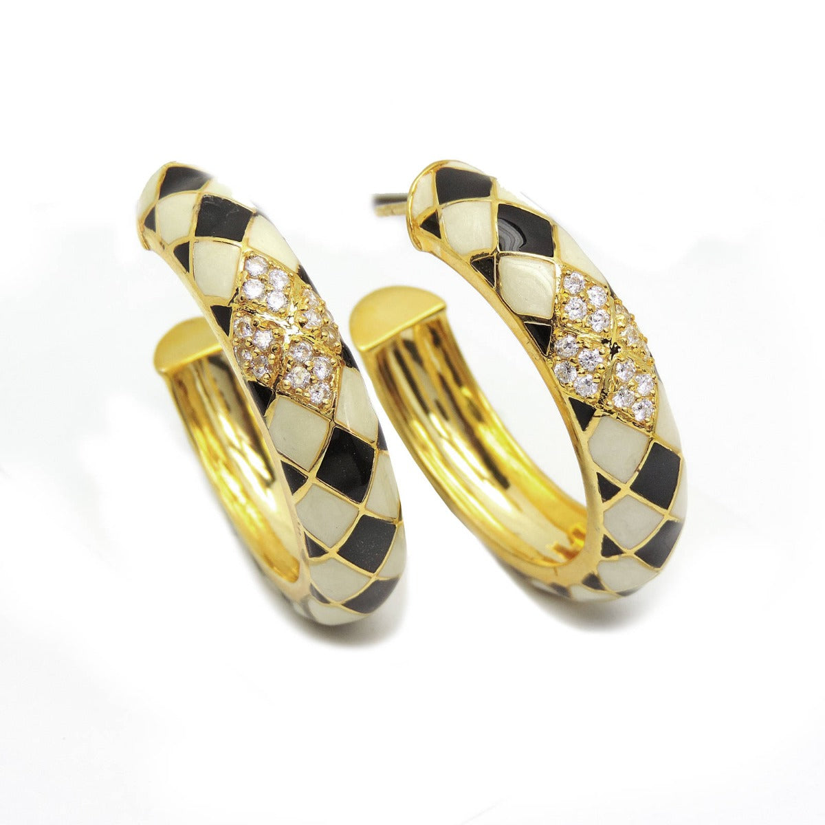 Chess Board Hoops Enamel Earrings