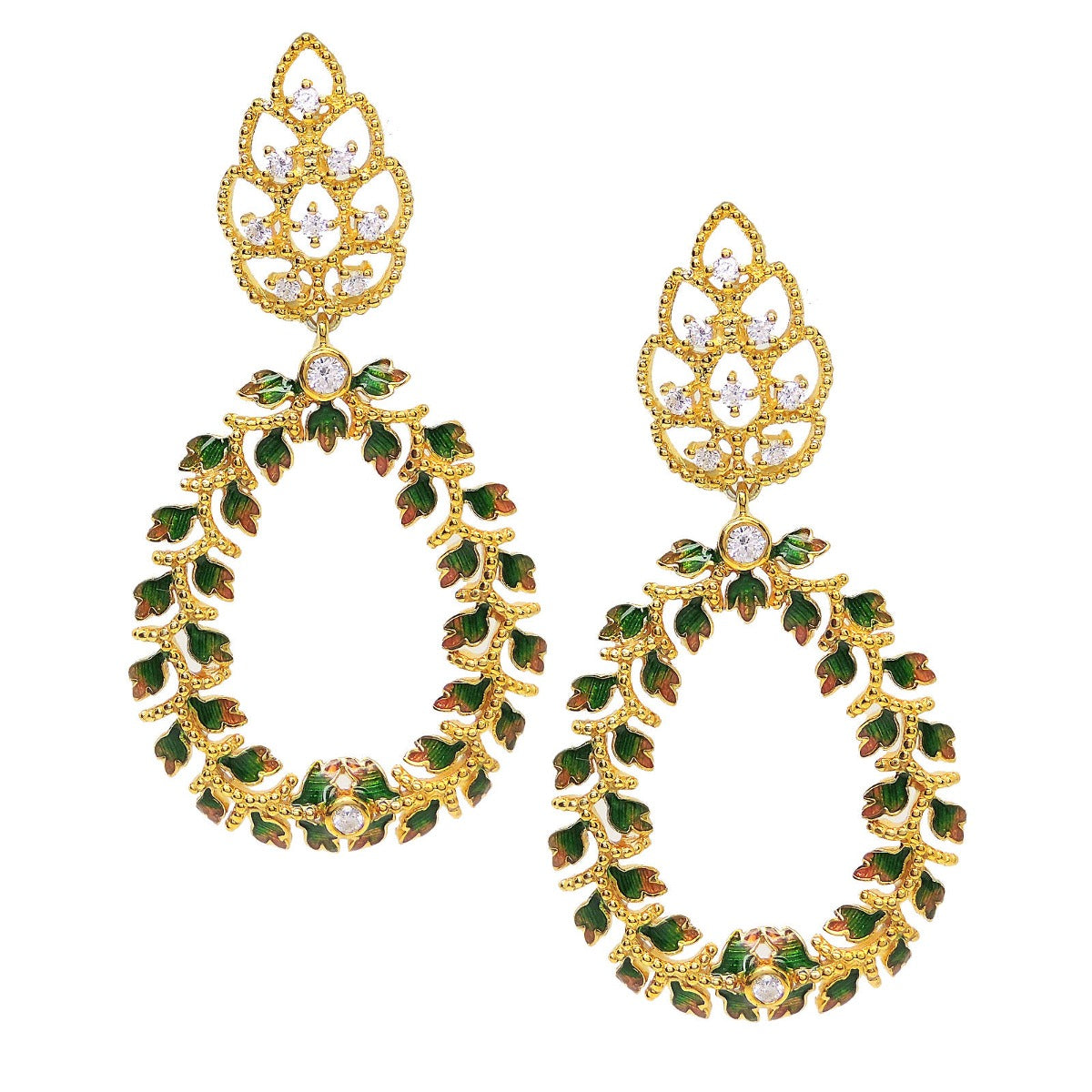 Glittering Petals Enamel Chandbali Earrings