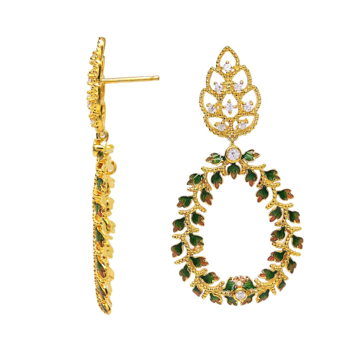 Glittering Petals Enamel Chandbali Earrings