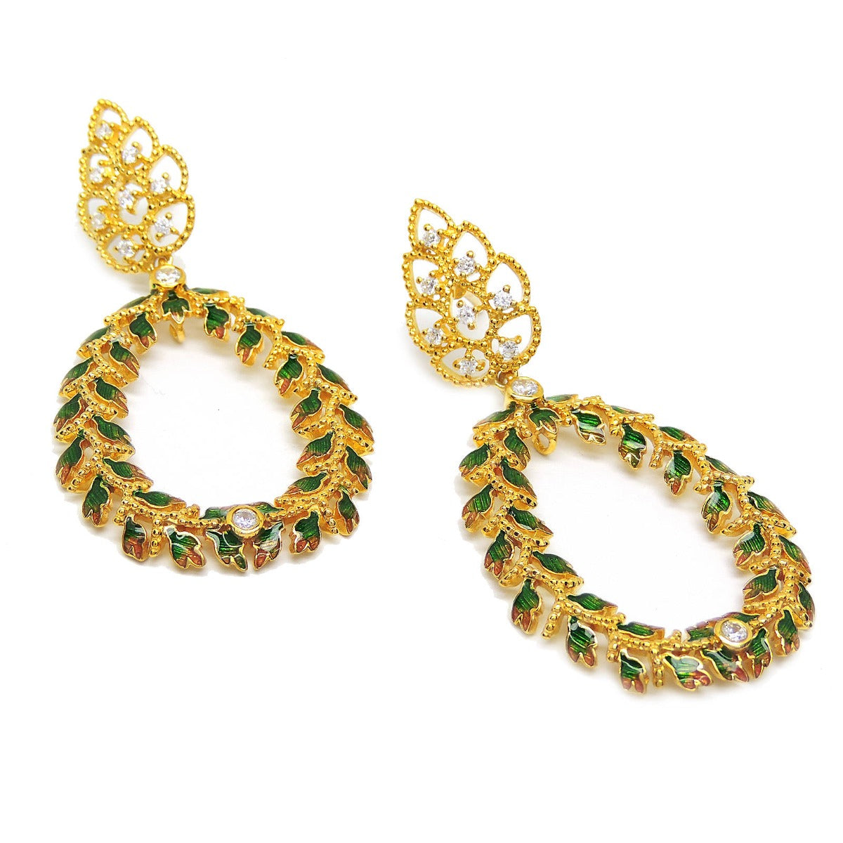 Glittering Petals Enamel Chandbali Earrings