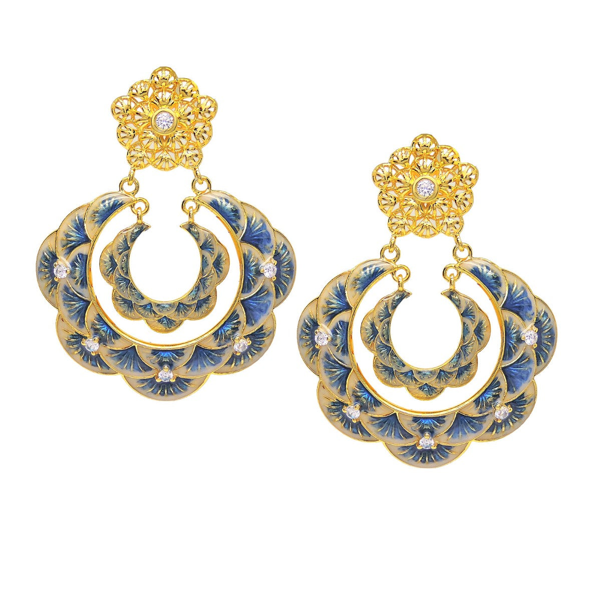 Glorious Blue Enamel Chandbali Earrings