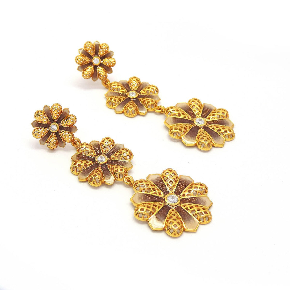 Trio Floret Enamel Drop Earrings