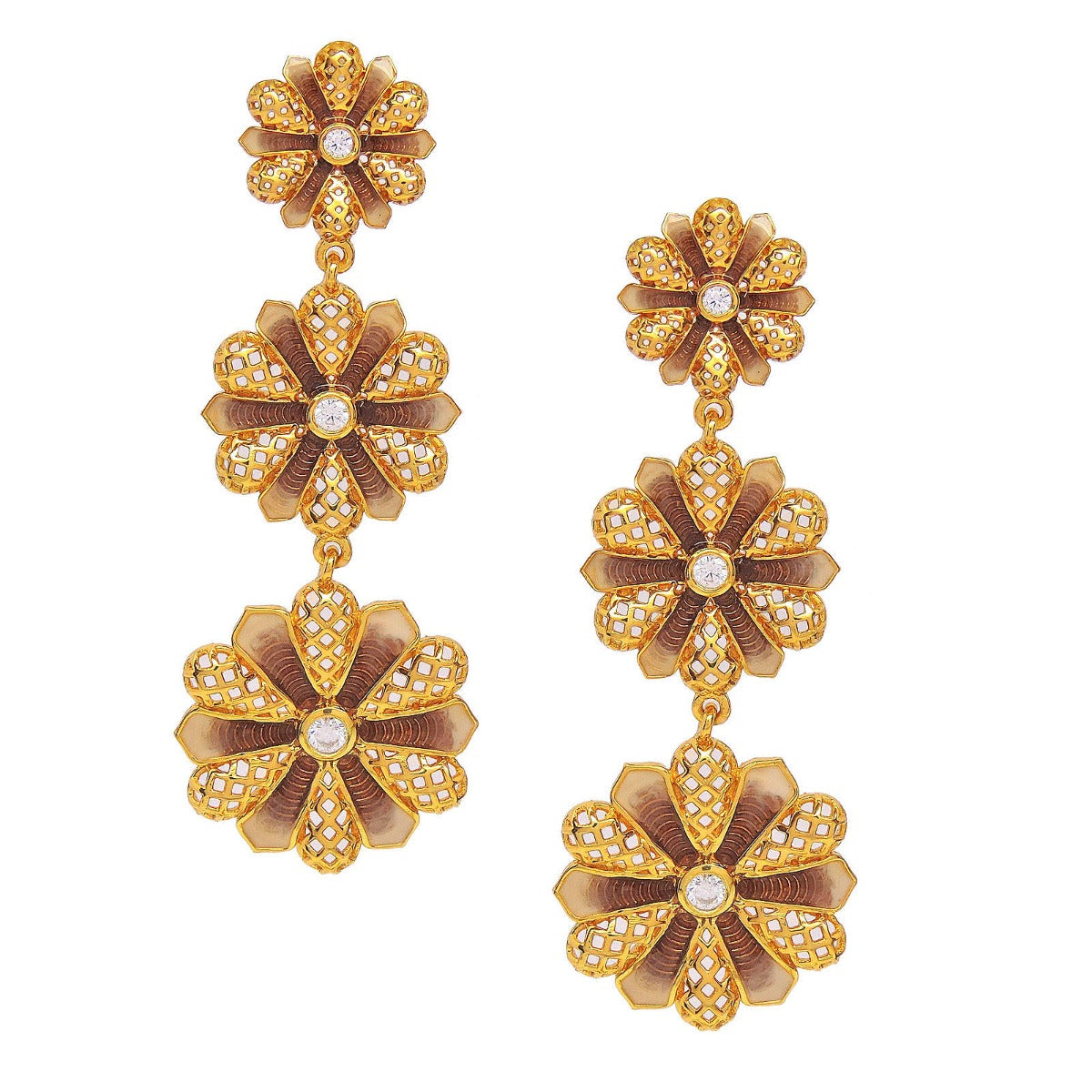 Trio Floret Enamel Drop Earrings