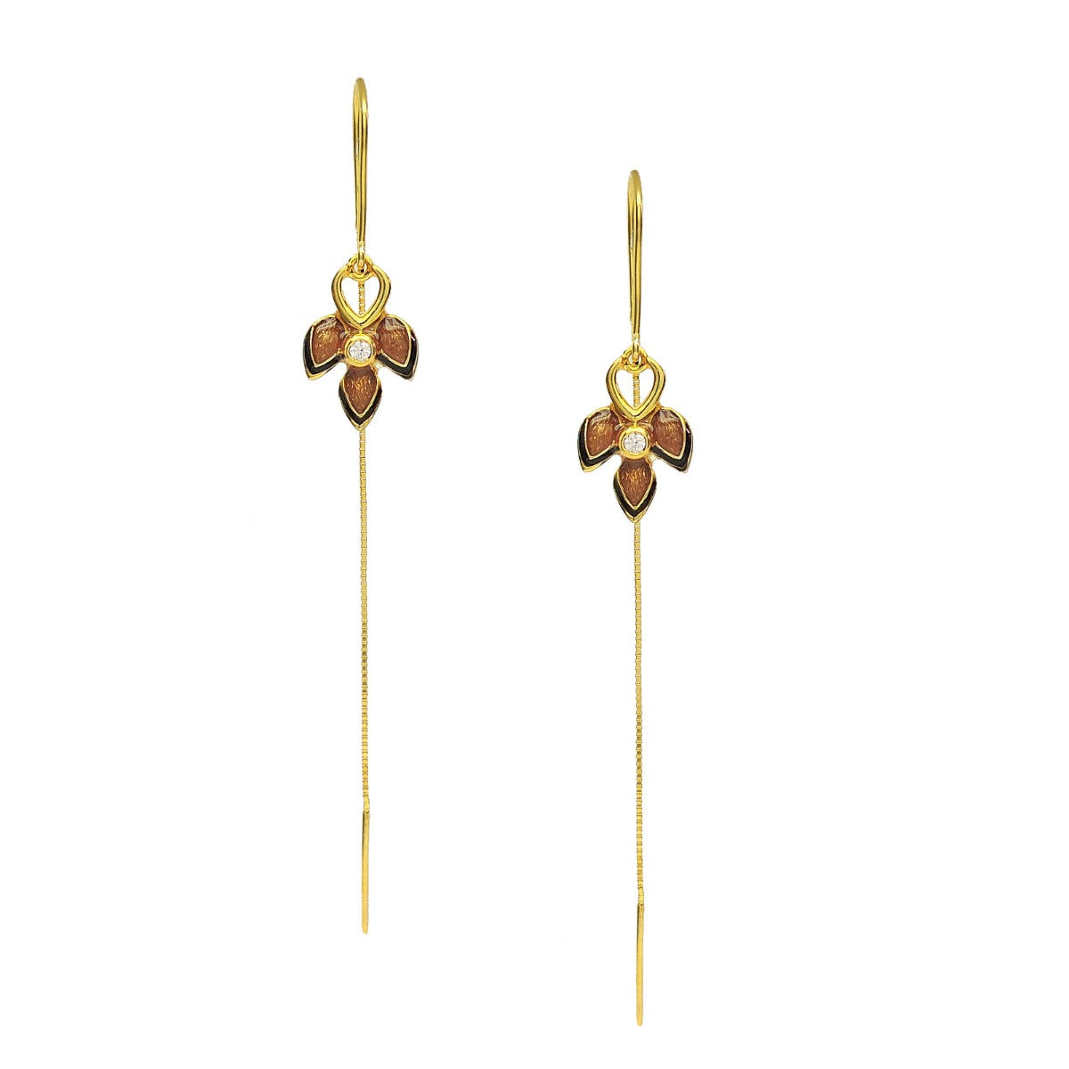 Delicate Leaf Enamel Sui Dhaga Earrings