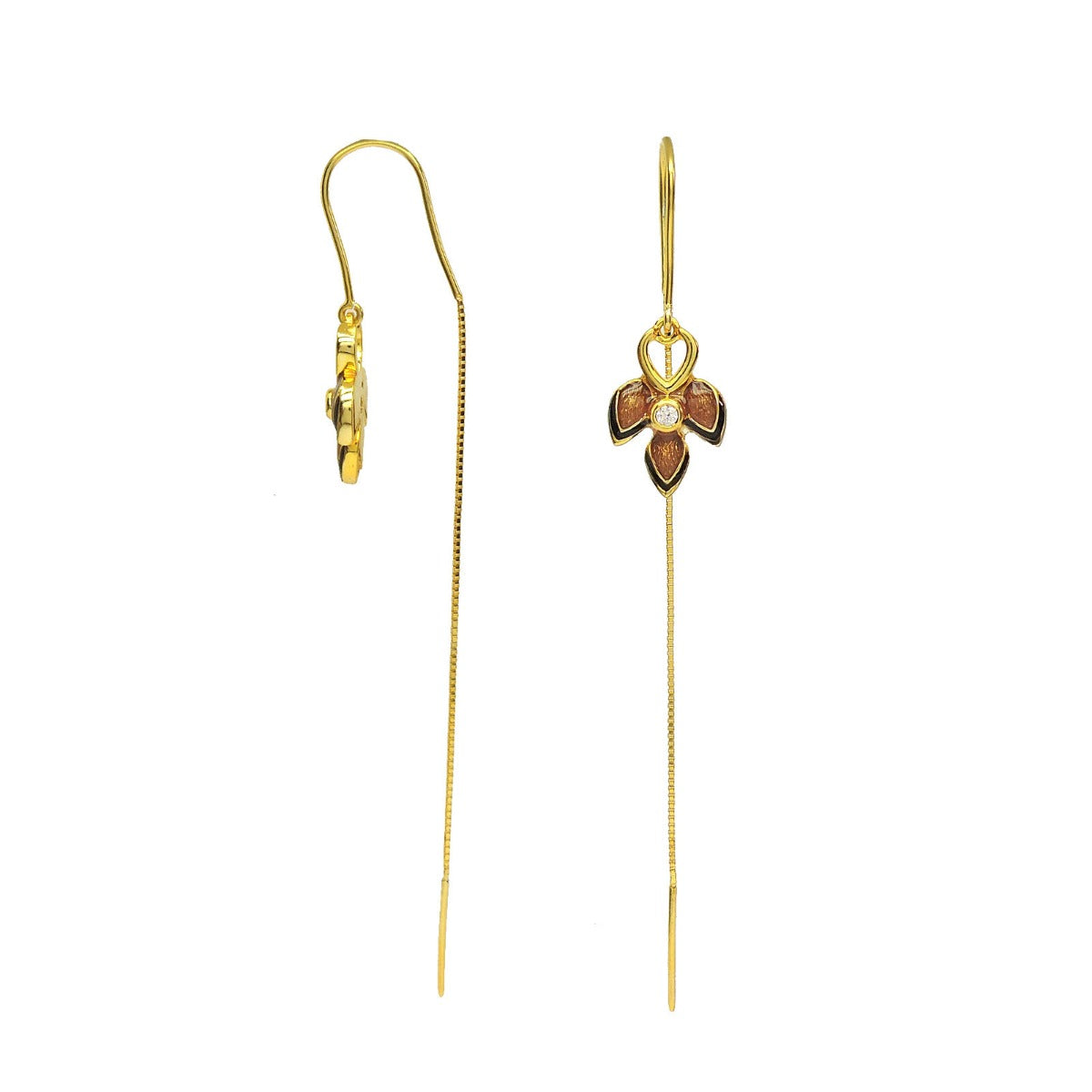 Delicate Leaf Enamel Sui Dhaga Earrings