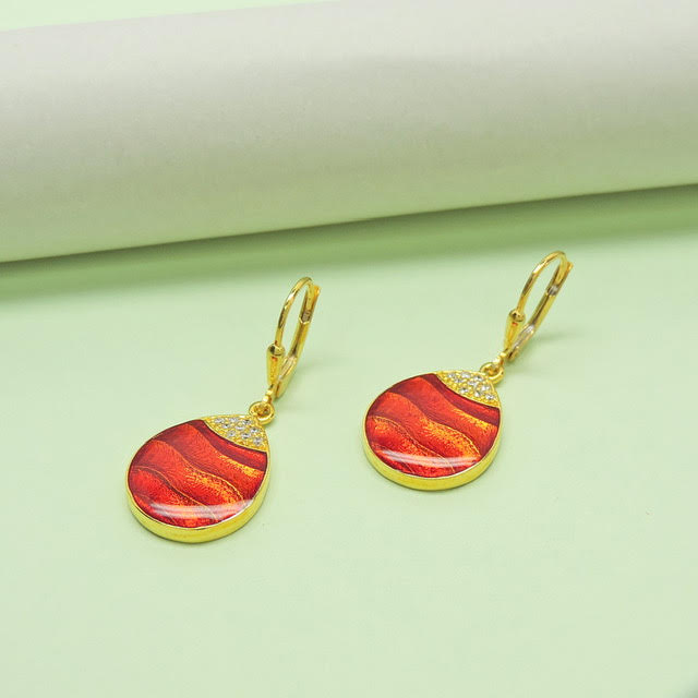 Red Dew Drop Enamel Earrings