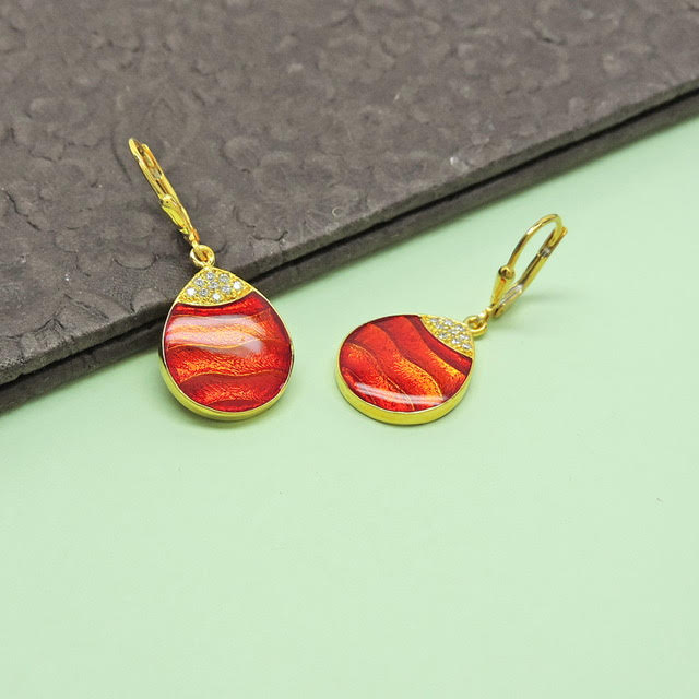 Red Dew Drop Enamel Earrings