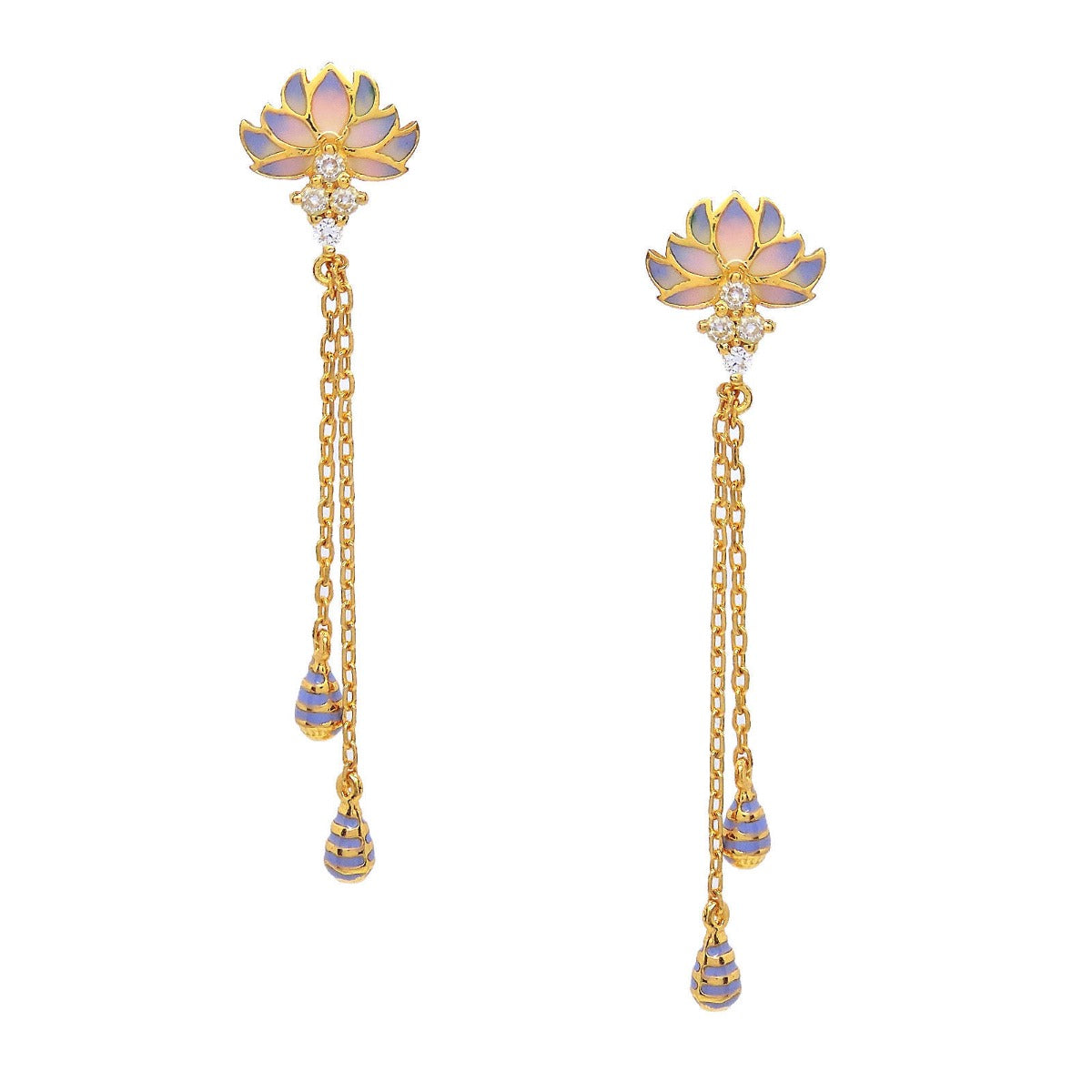 Glorious Lotus Enamel Drop Earrings