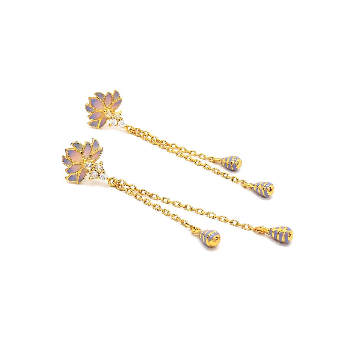 Glorious Lotus Enamel Drop Earrings
