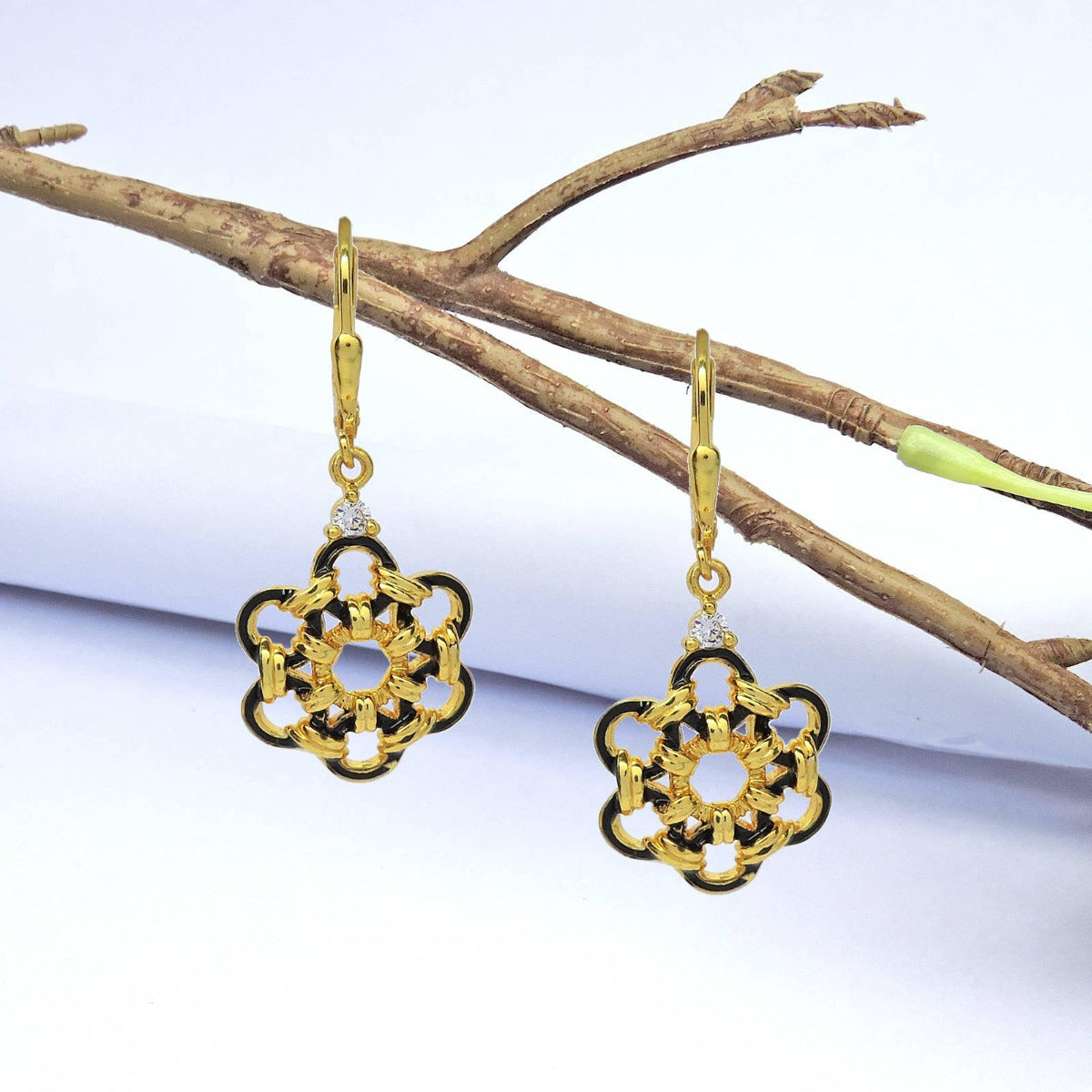 Intertwined Floret Enamel Drop Earrings