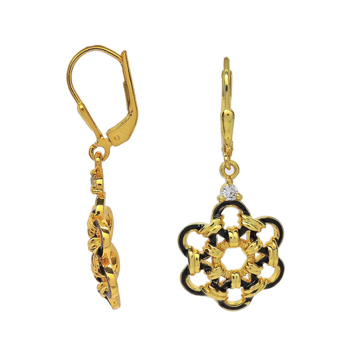 Intertwined Floret Enamel Drop Earrings