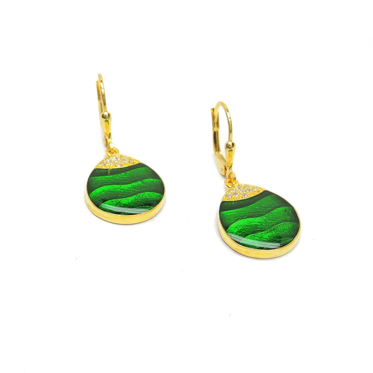 Green Dew Drop Enamel Earrings