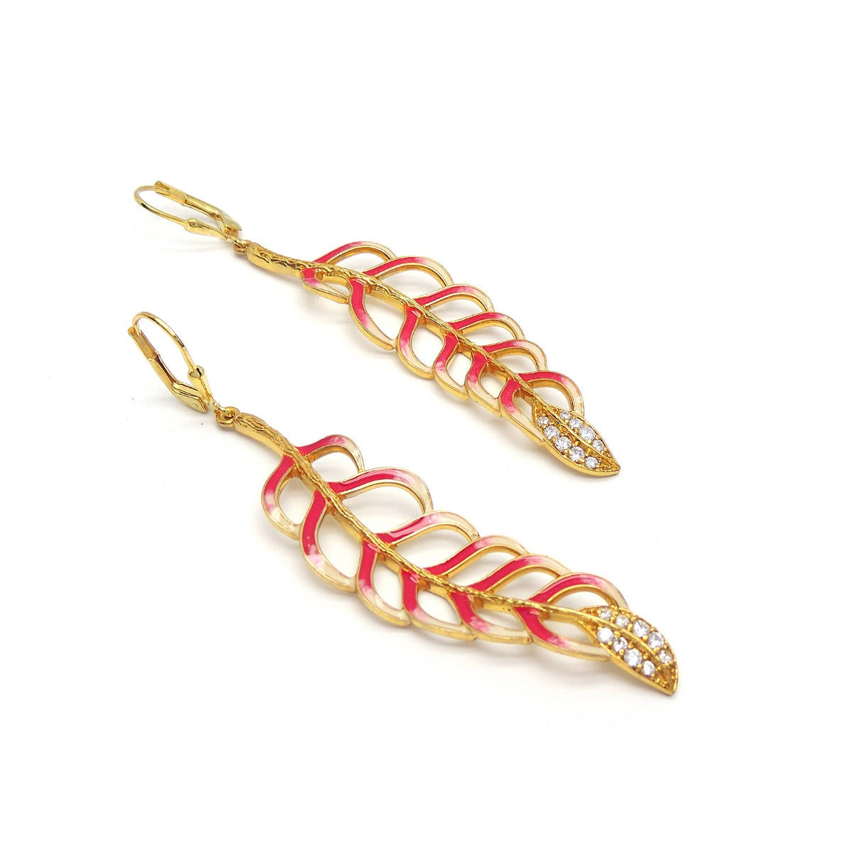 Enamel Feather Drop Earrings